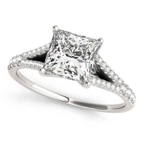 Princess Cut Diamond Engagement Ring | Split Shank in 14K White Gold | 1.12 cttw