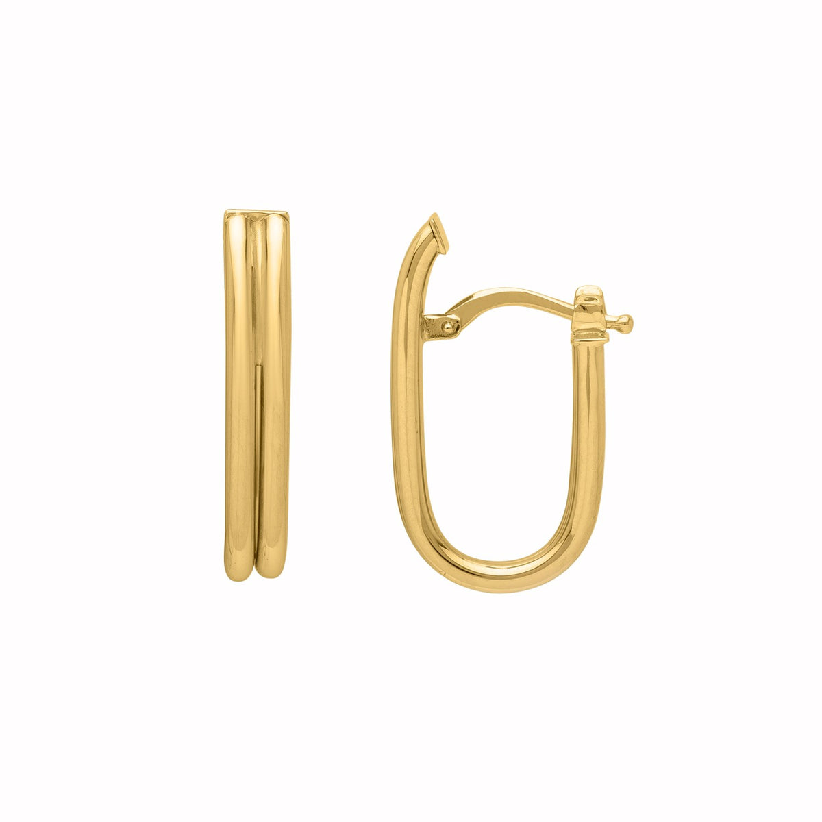 Double oval tube hoop in 14K yellow gold, showing the two parallel tubes
