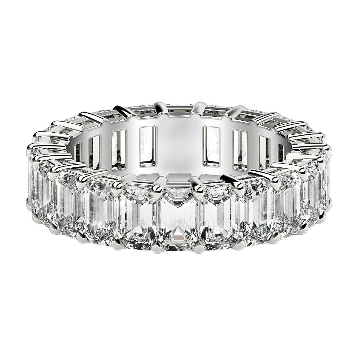 6.00ct Emerald Cut Lab Grown Diamond Eternity Ring 14K White Gold — Top View, DEEVE