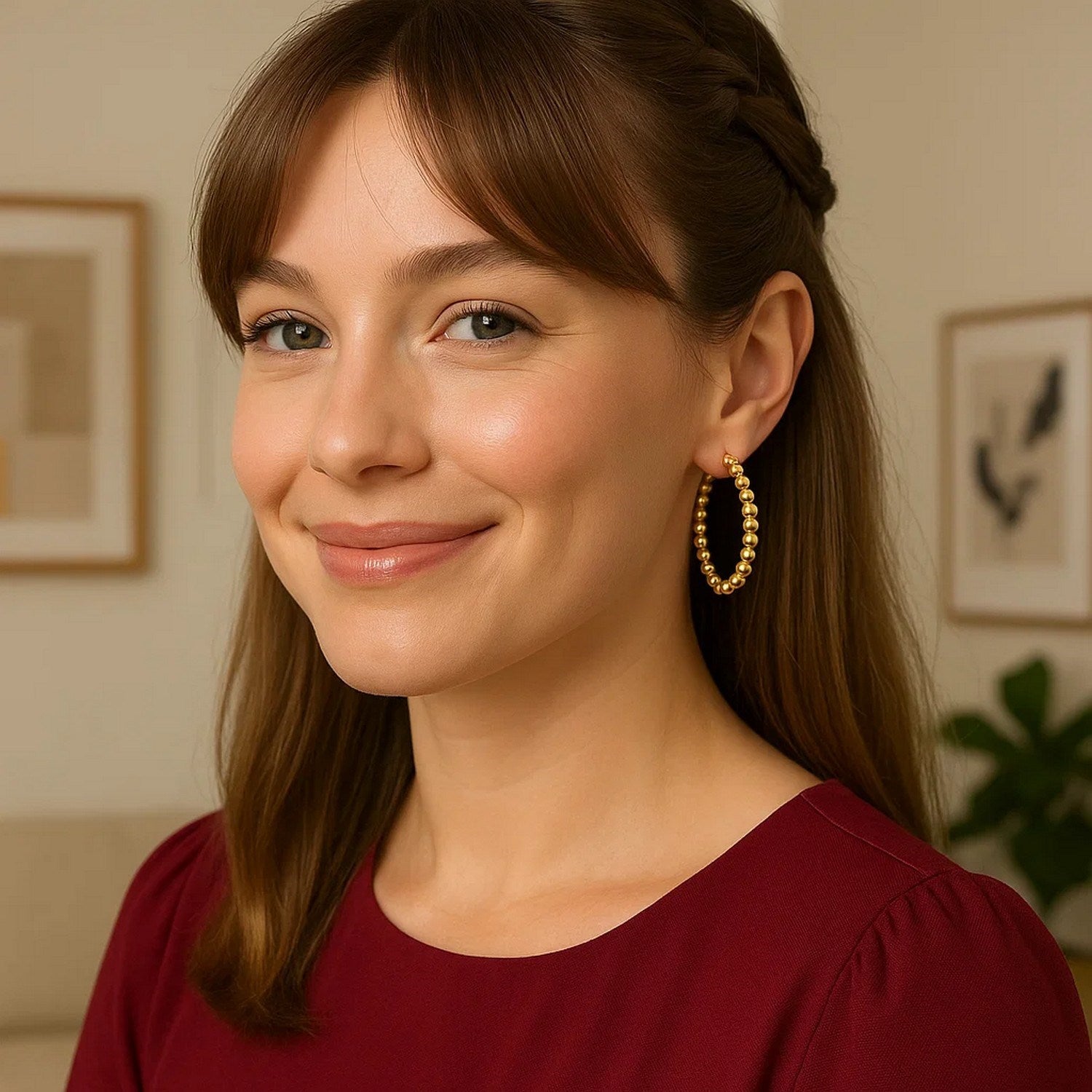 Large Bead Hoop Earrings 35.5mm