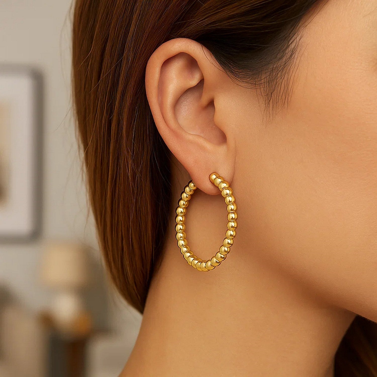 Large Bead Hoop Earrings 35.5mm