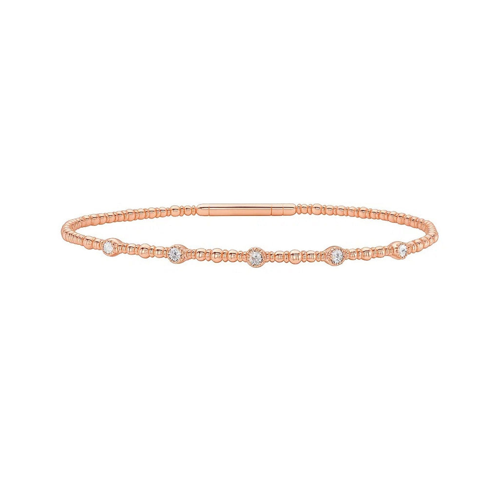 Front view of 14K rose gold beaded bracelet, 7 inches