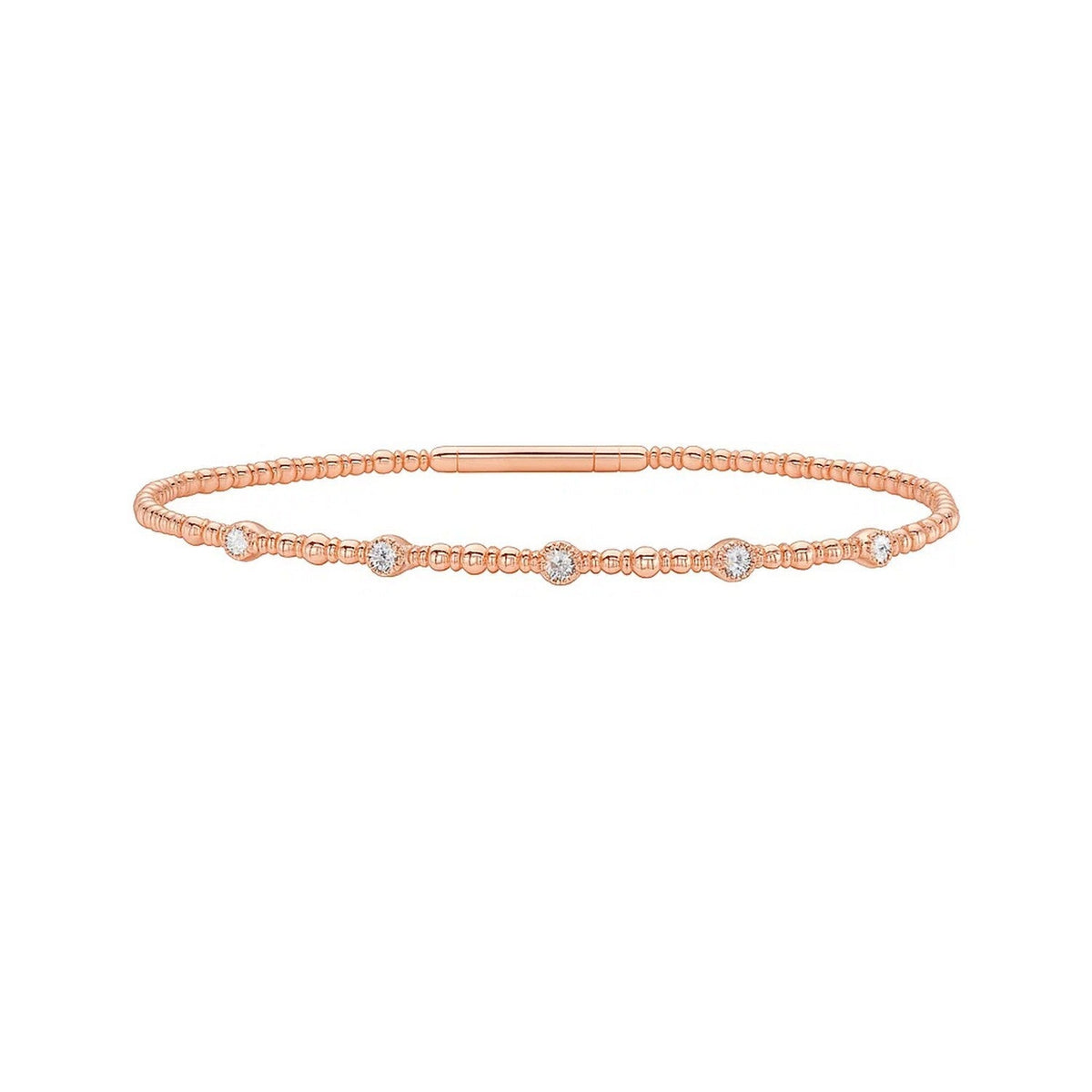 Front view of 14K rose gold beaded bracelet, 7 inches