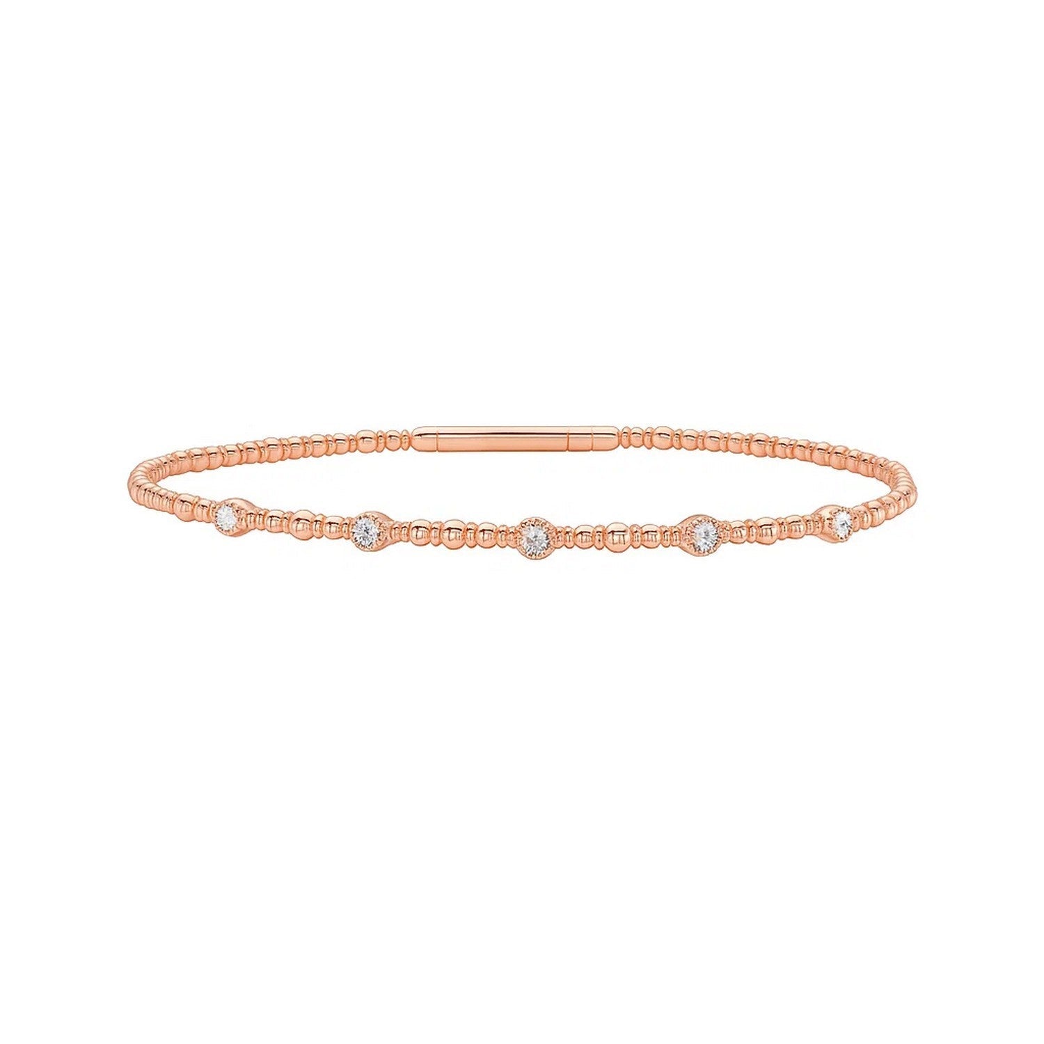 Front view of 14K rose gold beaded bracelet, 7 inches