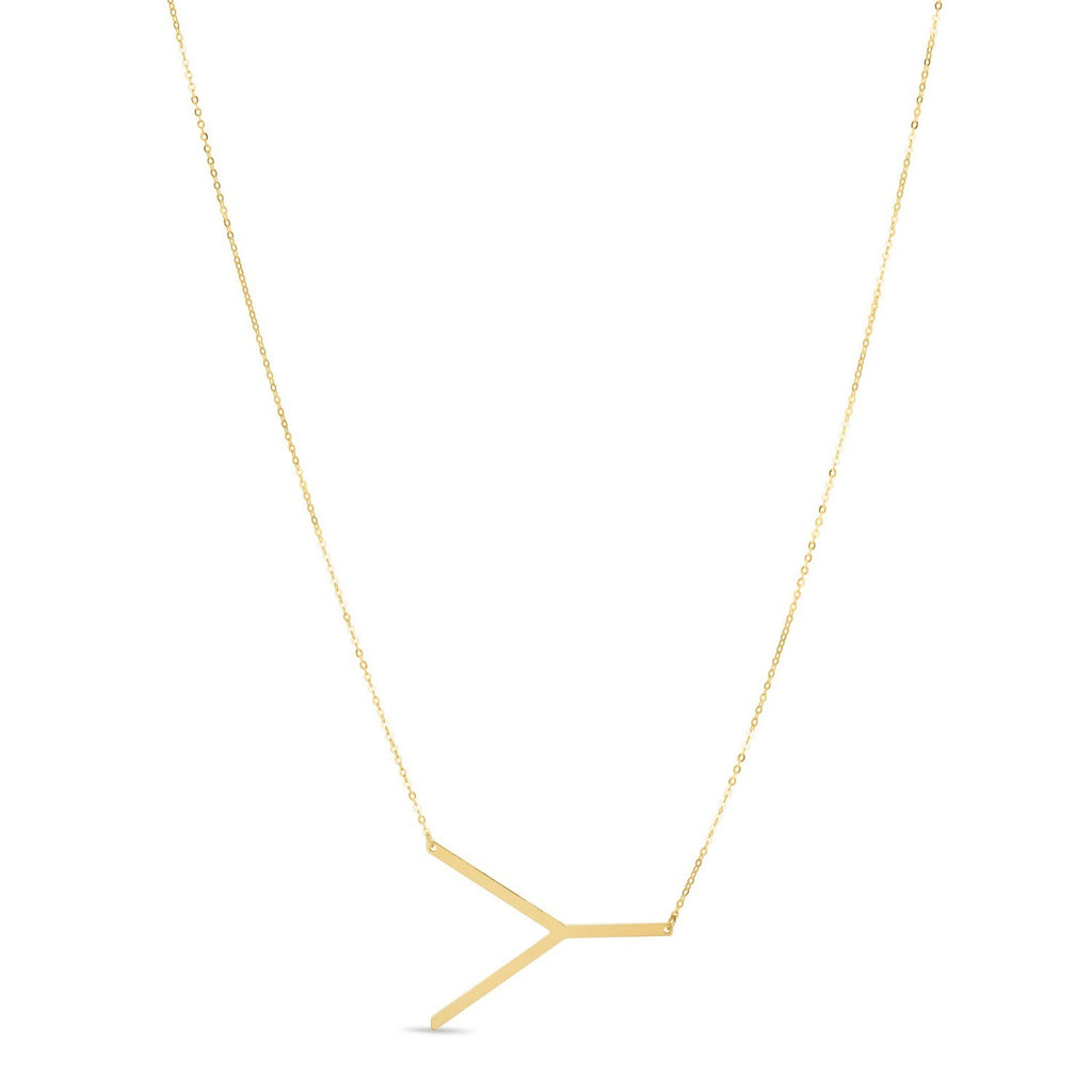 14K Yellow Gold Yours Truly Large Initial Y Necklace
