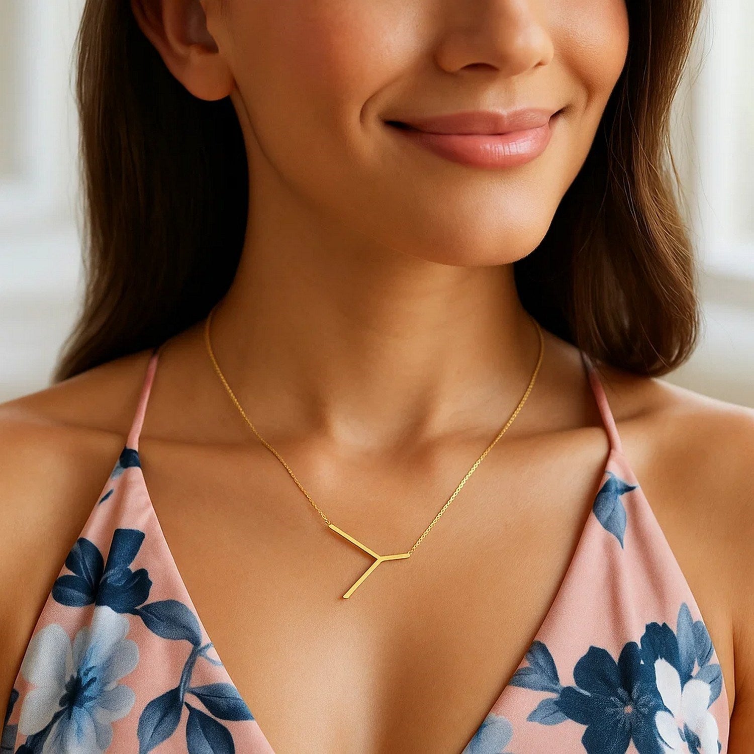 14K Yellow Gold Yours Truly Large Initial Y Necklace