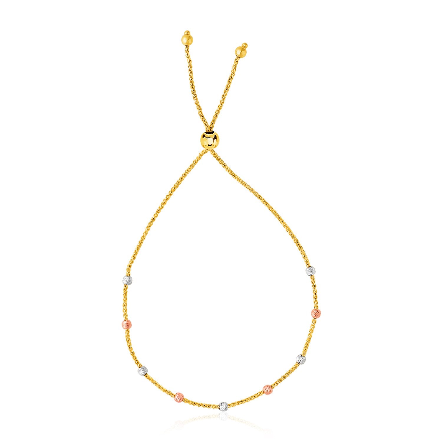 Diamond Cut Bead Station Lariat Bracelet in 14K Tri-Color Gold