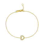 Elegant 14K Yellow Gold Petite Diamond Heart Bracelet
