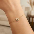 Elegant 14K Yellow Gold Petite Diamond Heart Bracelet