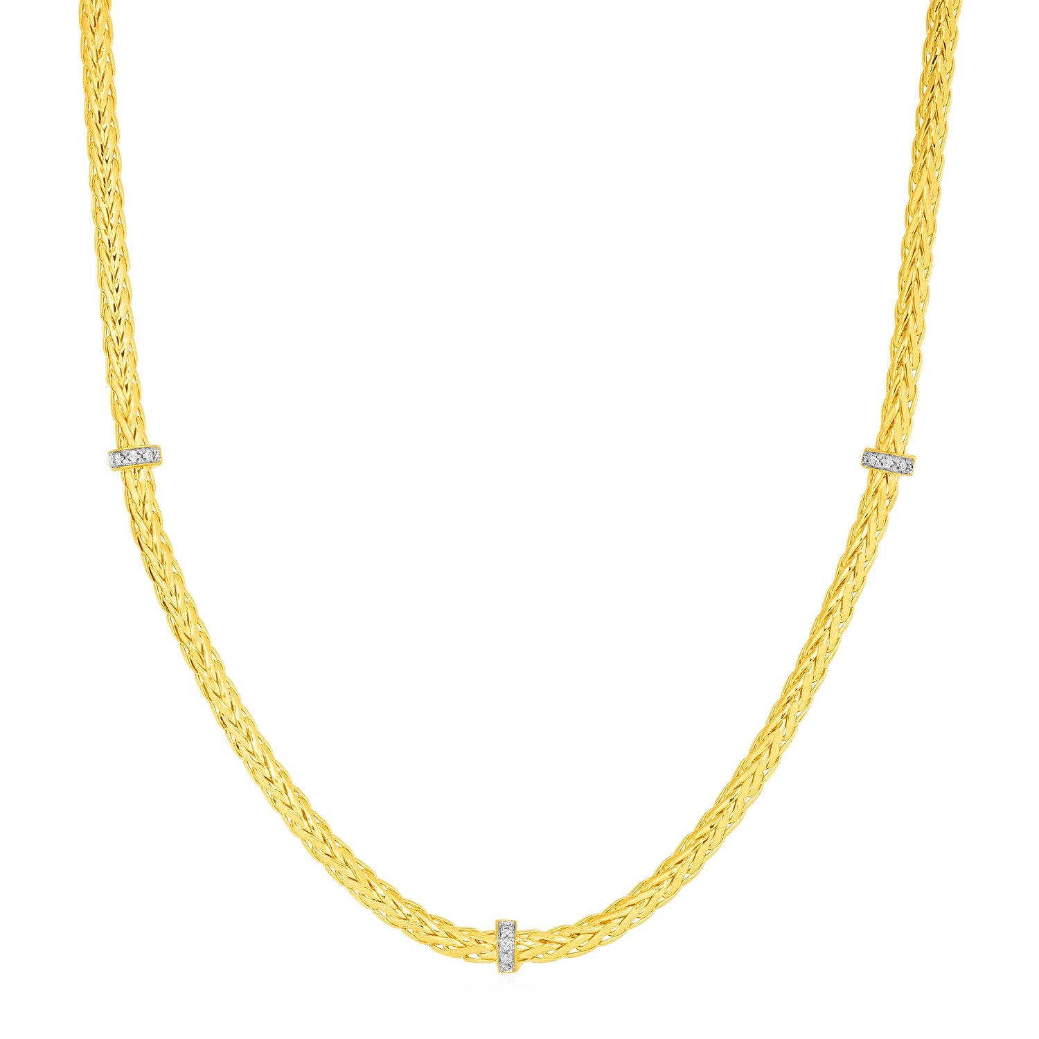 14K Two-Tone Wheat Necklace - Diamond Stations