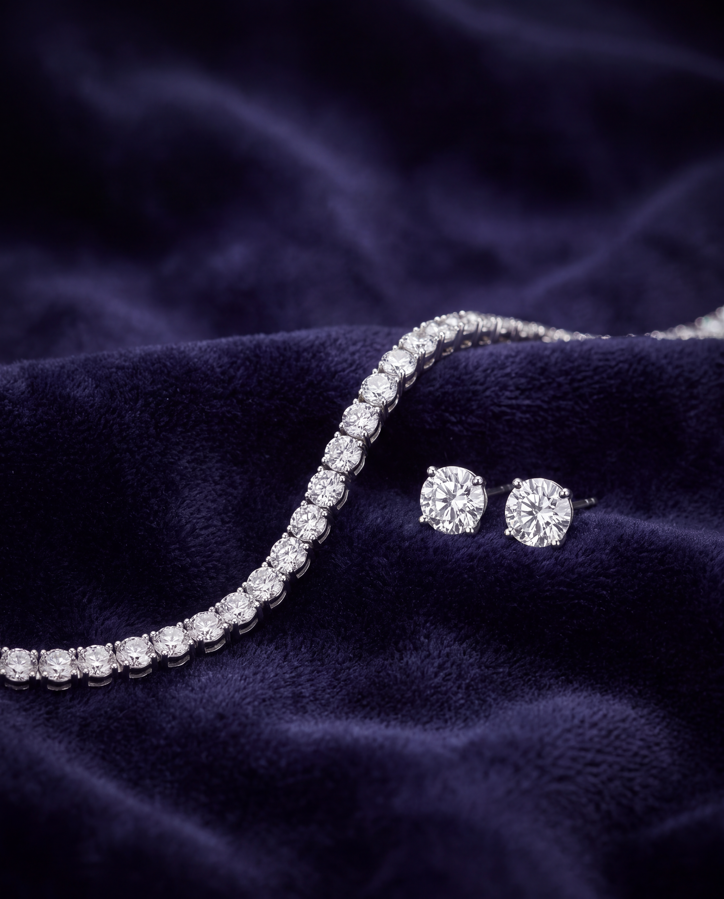 Lab-grown diamond tennis bracelet and matching studs