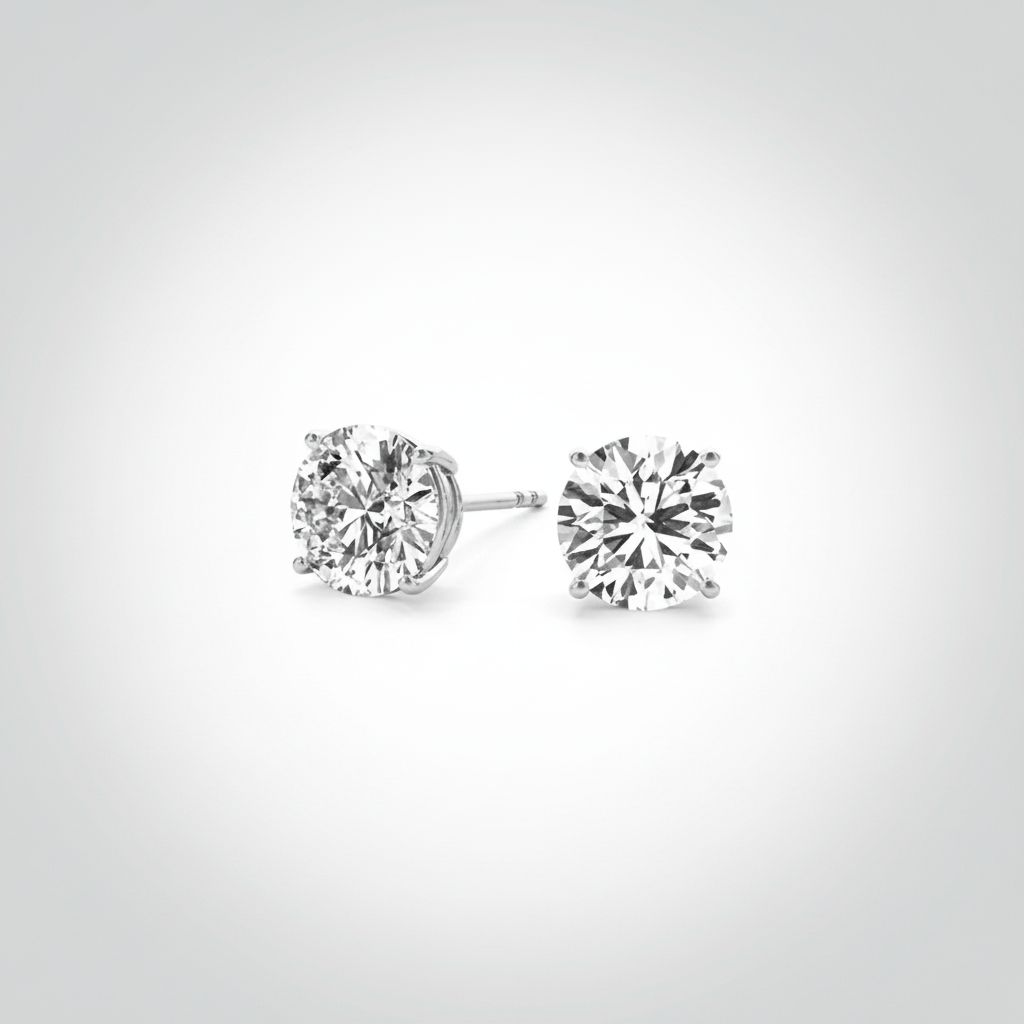 Diamond Stud Earrings - Cool Silver White