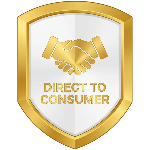 Shield emblem with handshake icon and 'Direct to Consumer' text on a white background