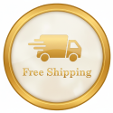 Free shipping icon with a gold truck graphic on a white background