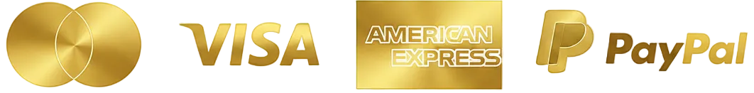 Logos of Visa, American Express, and PayPal on a white background