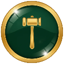 Green button with a gold gavel icon on a white background