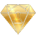 Gold geometric design with a central emblem on a white background