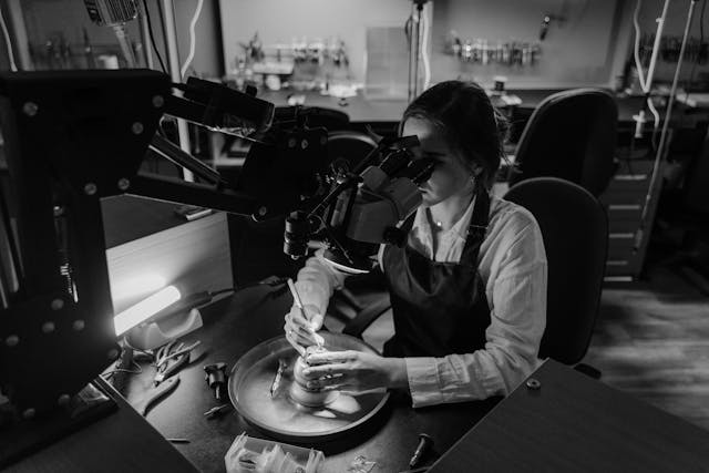 Person using a microscope in a laboratory setting