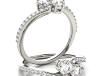 Two Stone Diamond Ring With Curved Pavé Band in 14K White Gold | 0.70 cttw