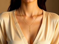 14K Yellow Gold Lariat Necklace with Paperclip Chain Stations