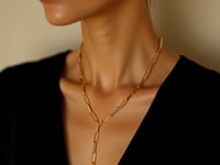 Paperclip Chain Lariat Necklace in 14K Yellow Gold