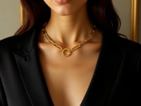 Elongated Paperclip Chain Circle Necklace in 14K Yellow Gold