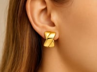 14K Yellow Gold Puffed X C Hoops Earrings