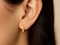 14k Yellow Gold Petite Round Hoop Earrings with Geometric Texture