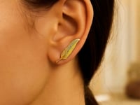 Textured Feather Climber Earrings in 14k Yellow Gold