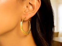 14k Yellow Gold Hoop Style Earrings with Dangling Sequins(1.5x30mm)