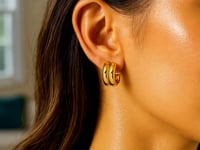 14K Yellow Gold Puffed Double Row C Hoop Earrings