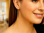 Textured Bar Long Drop Earrings in 14k Yellow Gold
