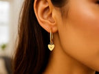 14K Yellow Gold Diamond Heart Charm Hoop Earrings
