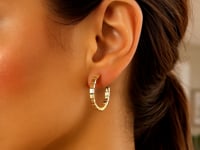14K Gold Omega Hoop Earrings - Brick Texture