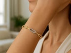 14k Yellow Gold inch Paperclip Chain Bracelet with Three Diamond Links (2.00 mm)