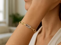 14K Yellow Gold Inch Paperclip Chain Bracelet With Three Diamond Links