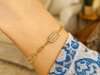 14K Yellow Gold Diamon Oro Paperclip Bracelet