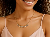Blue and White Topaz Dancing Drop Necklace in 14K Yellow Gold