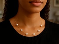 Pearl Station Choker Necklace in 14K Yellow Gold