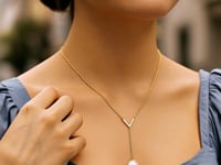 Pearl Lariat Cross Necklace in 14K Yellow Gold
