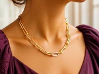 Diamond Link Paperclip Chain Necklace - 14K Yellow Gold