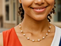 Arc Link Necklace with White Pearls in 14K Yellow Gold