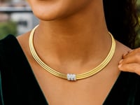 14K Yellow Gold Triple Row Diamond Omega Necklace