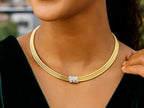 14K Yellow Gold Triple Row Diamond Omega Necklace