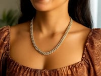 14k Yellow Gold White Pave High Polish Modern Lite Miami Cuban Chain (6.50 mm)