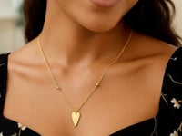 Elongated Heart And Bead Station Necklace in 14K Yellow Gold