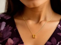 14K Yellow Gold Yours Truly Block Letter Initial E Necklace