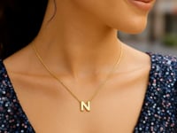 14K Yellow Gold Yours Truly Block Letter Initial N Necklace