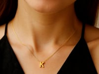 14K Yellow Gold Yours Truly Block Letter Initial K Necklace