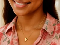 14K Yellow Gold Yours Truly Block Letter Initial P Necklace